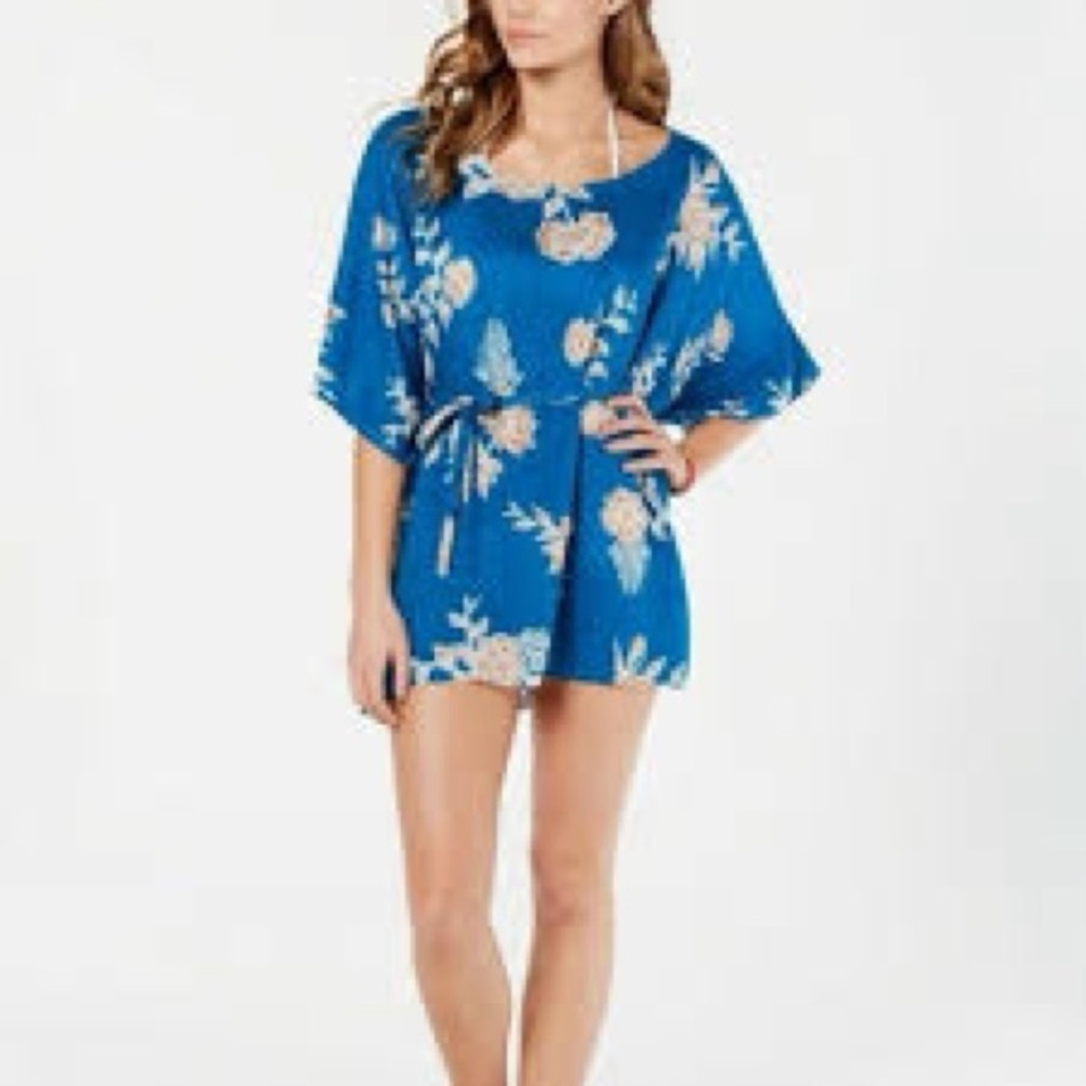 615 - Roxy NWOT Floral Blue/Orange Blouse/Swim Coverup, Size Large
